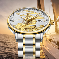 Montre mécanique pour homme entièrement automatique OEM à cadran guilloché, montres-bracelets en acier inoxydable, chronographe, aiguilles lumineuses, étanche 3BAR