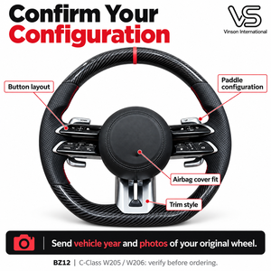 Volant à fond plat en fibre de carbone personnalisé BZ12 pour Mercedes Benz Classe C W205 W206 avec bande rouge et commandes à double couche - Product Image 4