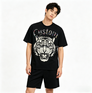 เสื้อยืดสตรีทแวร์ผู้ชายสีดำลายเสือ คอกลม แขนสั้น ผ้าเจอร์ซีย์คอตตอนลำลอง แฟชั่น - Product Image 1