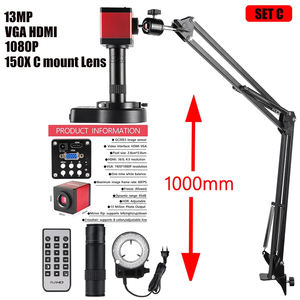 מיקרוסקופ 13mp מצלמה אדומה <span class=keywords><strong>vga</strong></span> פלט 150X עדשה טבעת אור קיפול לעמוד טלפון נייד תיקון הלחמה - Product Image 3