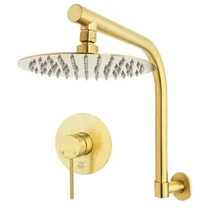 Brushed Gold Rainfall Shower Head Concealed Valve Mixer Swivel Shower Set