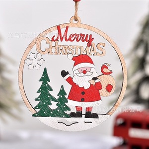 Adornos navideños colgantes de madera, círculos cortados con láser a todo color, decoraciones festivas para el árbol de Navidad - Product Image 3