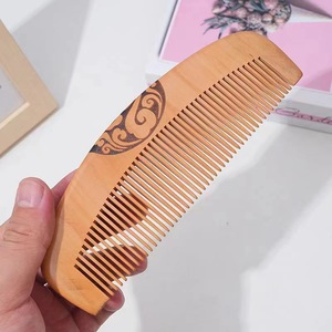 Peigne en bois de pêche grande taille, à dents fines et épaisses, antistatique, pour massage capillaire à usage domestique - Product Image 4