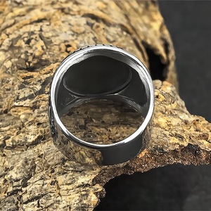 European American Style Men's <b>Titanium</b> Steel <b>Ring</b> Viking Raven Pattern Double Sided Wolf Design Hip Hop Jewelry Gift - Product Image 2