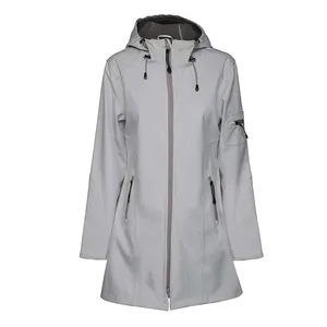 Capa de chuva Softshell com capuz para uso urbano, jaqueta de chuva feminina com design personalizado à prova d'água
