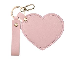 Porte-clés en cuir personnalisable avec logo et miroir de maquillage rotatif en forme de cœur portable – Cadeau original et tendance - Product Image 3