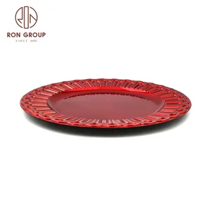 High end hot sale wedding plastic decorative red plastic tableware round shape restaurant dinner charger plates