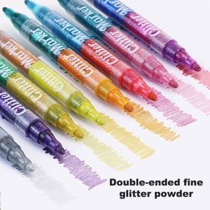 8-piece 16 Colors Glitter Highlighters Dual Convertible Tip DIY Painting Pen Color Flash Water-based Marker Pens with Color Box - Product Image 6
