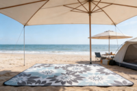 Tapis de camping extérieur floral rectangulaire, antidérapant avec dos en caoutchouc, style moderne, en polypropylène tissé plat, fin et léger