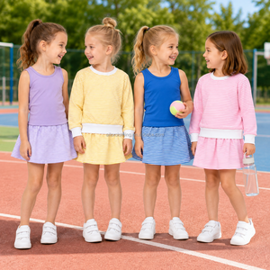 Ensemble jupe trois pièces pour filles en gros : chemise à manches longues, haut sans manches, couleur et taille personnalisables, fournisseur - Product Image 4