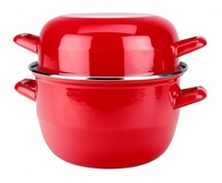 Marmite à moules en émail écologique avec logo personnalisé, 14-24 cm, blanche, deux poignées, design européen, compatible gaz et induction, batterie de cuisine en fonte