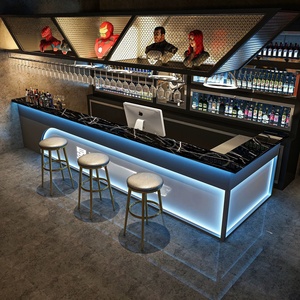 Comptoir de bar à cocktails en bois écologique, durable, résistant aux taches, pour boîte de nuit, bar à LED - Product Image 1