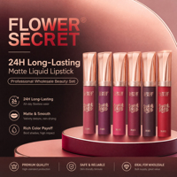 FLOWER SECRET Rouge à lèvres liquide mat velours de luxe, tenue 24H, couleur intense et lisse, 6 couleurs, marque privée, OEM recherché