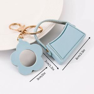 Portable Flower <b>Small</b> <b>Mirror</b> <b>Small</b> Curved Bag Key Chain Colorful Leather Creative Gift Pendant Key Chain - Product Image 5