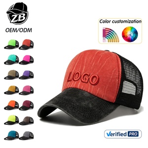 Custom Embroidery Logo Unisex Breathable Sun Protection Trucker Hat <b>Vintage</b> Distressed Washed Denim Baseball <b>Cap</b> for Casual Wear - Product Image 1