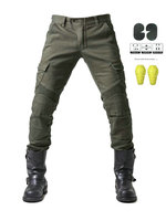 Pantalon de cyclisme et de motocyclisme authentique pour homme - Anti-chute, utilisation quatre saisons, denim, taille élastique, vert - Design de course militaire