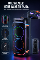 Speaker Karaoke Party Dual 10-Inch Tipe Lantai Satu Mikrofon Nirkabel untuk Kabinet Plastik Bertenaga DC USB FM Warna RGB