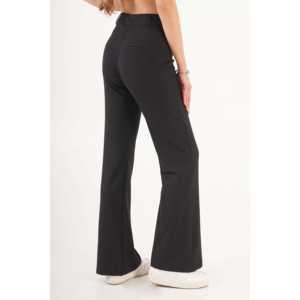 กางเกงขายาวทรงขาบานเอวสูงสีดำแบบกระดุมเดียวสำหรับผู้หญิง ไซส์ XL ทรงตรง ขาบานแบบคาร์โก้ มีเอวยางยืด ระบายอากาศได้ดี - Product Image 4