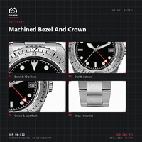 Montre mécanique personnalisée GMT avec mouvement NH34, double fuseau horaire, verre saphir, lunette en céramique, aiguilles lumineuses, boîtier en acier chirurgical
