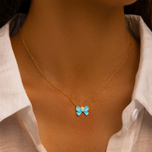 Collar con Colgante de Mariposa en Esmalte Azul Turquesa y Circonita Cúbica, Plata de Ley 925, Joyería para Mujer, Regalo, Venta al Por Mayor, CANNER - Product Image 4