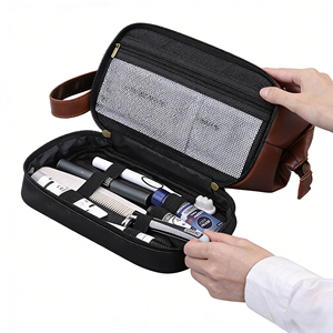 Trousse de Toilette Double Couche pour Homme en Cuir PU – Trousse de Voyage pour Soins et Rasage - Product Image 3