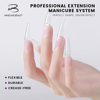 Ongles artificiels en acrylique souple transparent de haute qualité, couvrance totale, logo personnalisé, 504 pièces/boîte, formes ovales/cercueil/carrées