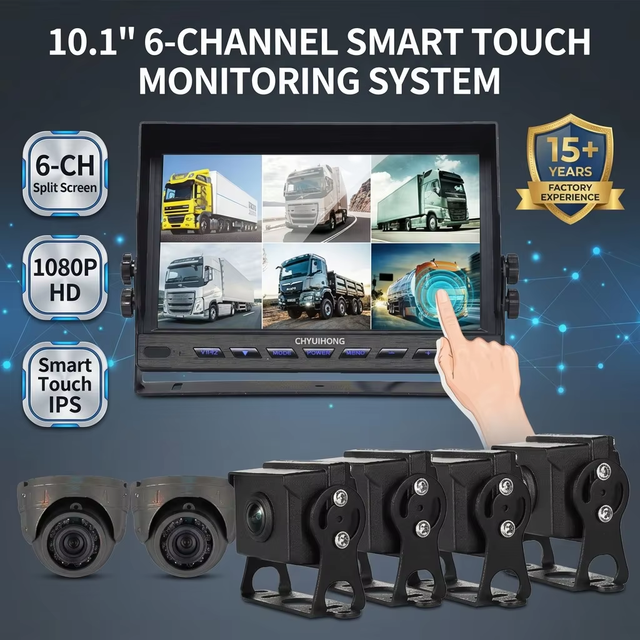 10.1" Touch Screen 6-Channel AHD Monitoring System 1080P 6 Cameras Split View for Truck Bus Heavy Duty Fleet Safety Kit