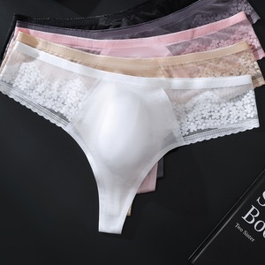 Slip <span class=keywords><strong>perizoma</strong></span> da <span class=keywords><strong>uomo</strong></span> a vita bassa in <span class=keywords><strong>pizzo</strong></span> sexy senza cuciture con tasca 3D, taglio laser, sottile, traspirante - Product Image 3