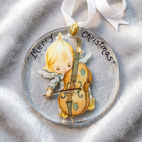 Runde Bedruckte Kristall-Weihnachtsdekoration Niedlicher Engel Musik-Thema Feiertagsdekoration für Weihnachtsbaum