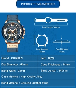 CURREN 8329 Orologio da Polso da <span class=keywords><strong>Uomo</strong></span> di Alta Qualità con Movimento al Quarzo, Impermeabile, in Lega, Analogico, Originale per Uomini - Product Image 6
