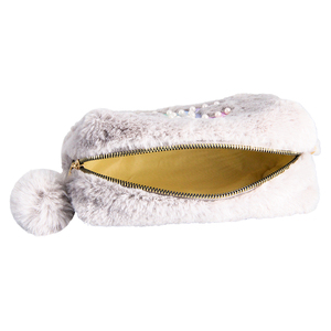 Vente en gros de sac à crayons Kawaii mignon en fourrure trousse à crayons pour filles en peluche douce rose et violette fournitures scolaires pour l'éducation - Product Image 3