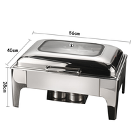 Chauffe-Plat Buffet Pliant Baishida en Acier Inoxydable Argenté 9L avec Couvercle en Verre et Support à Combustible 50-70°C pour Hôtels et Restaurants