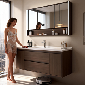Mueble de Baño Moderno con Lavabo Integrado de Cerámica Inteligente Color Roble, Suministro Directo de Fábrica OEM/ODM - Product Image 1