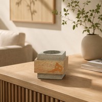 Support de bougie carré en béton de style nordique avec incrustation artistique en bois, centre de table industriel minimaliste pour hôtels et cafés