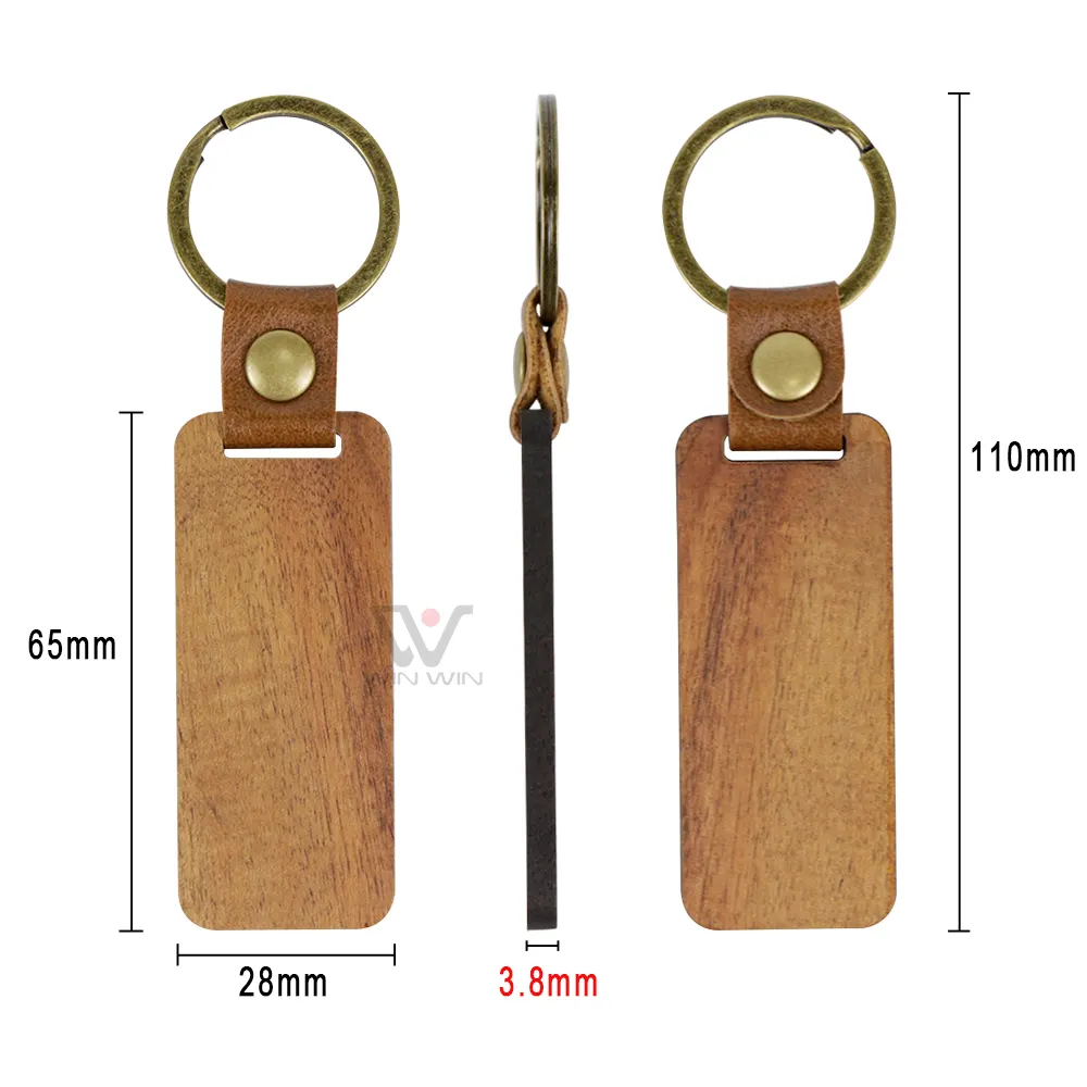 Hot Sale Metal Keyring Blank Wood Engraving Car Key Chains Custom Letter Wooden Luxury Leather Keychain