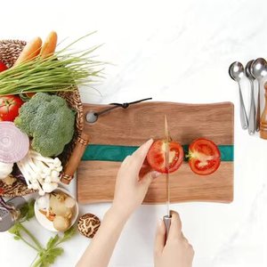 <span class=keywords><strong>Planche</strong></span> à découper élégante en bois d'acacia et résine époxy, pour fruits, légumes, fromages - Product Image 4