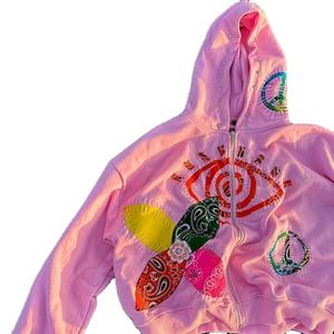 OEM <b>Y2K</b> Women's <b>Hoodie</b> 100% Pima Cotton 300gsm Embroidered Graphic Zip-up for Winter & Autumn Seasons Hooded Collar Front Logo - Product Image 4
