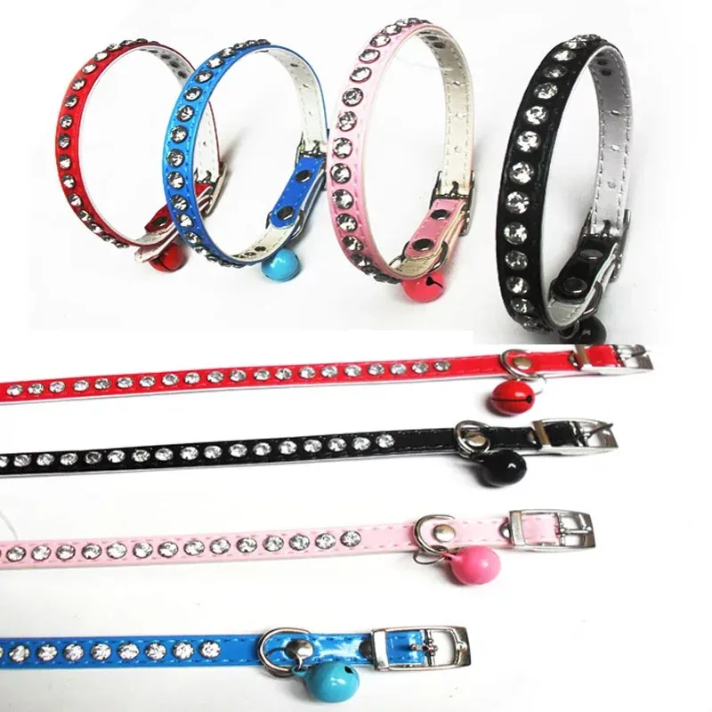 2021 New Arrival Pu leather Cat Collar Pet Collar with Bell with Diamond colorful unique cat collars PU9005