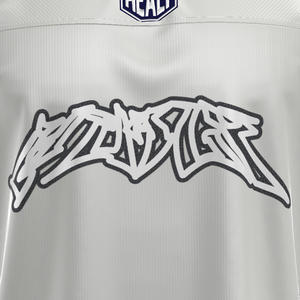 Camiseta Deportiva HEALY Plateada Blanca, Estilo Vintage, Cuello en V, Holgada, Personalizable de Alta Calidad - Product Image 5