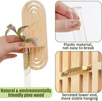 Florero de tubo de prueba colgante, soporte de madera para plantas hidropónicas de interior, 4 juegos