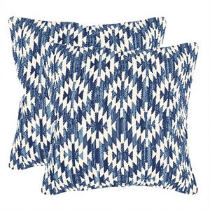 Geometric Pattern Blue White Throw Pillow Rectangle Bohemian Style Woven Washable Decorative <b>Cushion</b> <b>Cover</b> - Product Image 1