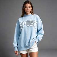 Sweat-shirt à col montant et épaules tombantes en molleton de coton doux et épais 400 g/m² avec broderie personnalisée pour femme