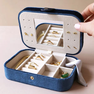 Custom Logo Portable Velvet Rectangle Luxurious <b>Travel</b> <b>Jewelry</b> Storage Box Mirror Small Organized Storage <b>Case</b> for Women's Stud - Product Image 1