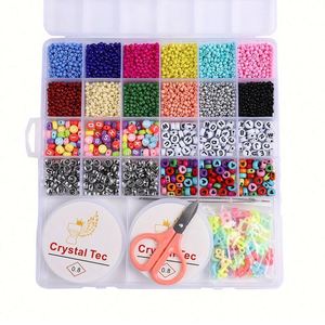 Kit de fabrication de bijoux en verre DIY avec perles lettres en acrylique, cordon élastique et ciseaux pour bracelet d'amitié - Product Image 1