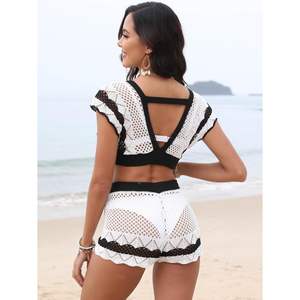 Conjunto de Playa Personalizado 2026: Top Calado y Shorts con Cuello en V Profundo, Manga con Volantes y Cintura Elástica - Atuendo de Verano de 2 Piezas - Product Image 4