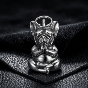 Llavero de Acero Inoxidable con Colgante de Bulldog Francés Geométrico, Pequeño Monstruo Meditando, Regalo con Forma de Animal, Estilo Retro - Product Image 1