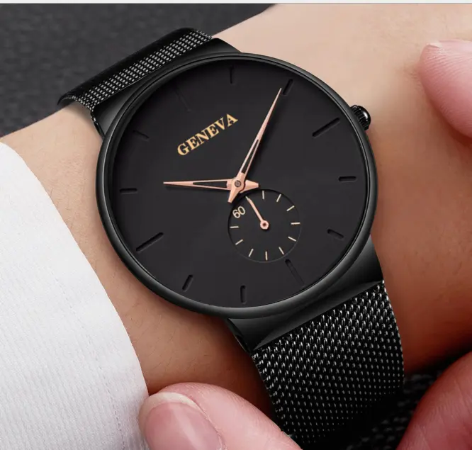 GENEVA Minimalist Men's Mens Luxury Wrist Private Label Black Watch For Men