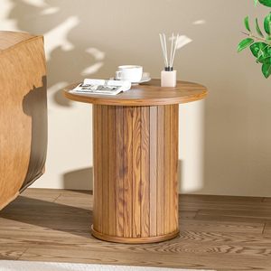 Medieval style wooden side <b>table</b>, small apartment wooden side <b>table</b>, modern minimalist style solid wood round coffee <b>table</b> - Product Image 2