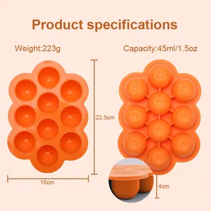 Tùy Chỉnh Cấp Thực Phẩm Mềm Silicone Bé Thực Phẩm Lưu Trữ Tủ Đông Khay 10-Vòng Ice Cubetray Với Cổ Điển Clip-On Nắp