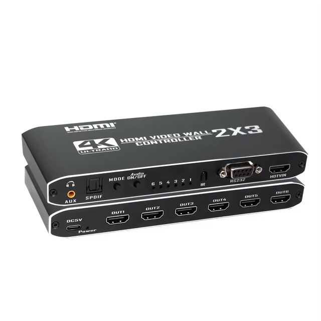 4K 2*3 H DMI & DVI Dual Input, Video Wall Controller 6 Output Splicing Processor, 180° Image Rotation IR Remote RS232 Serial
